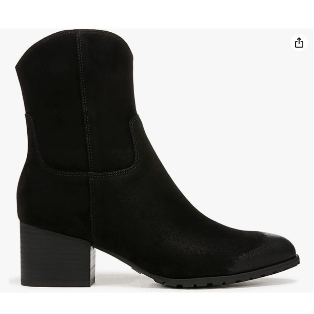 Vionic Bishop Black Suede Western Block‎ Heel Ankle Boots Women's 6.5 Wide NEW